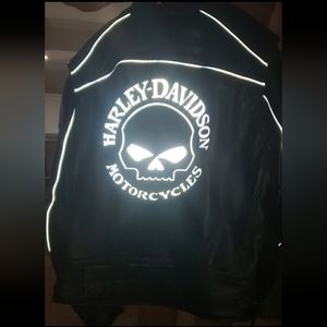 🏍Harley-Davidson Black Leather Motorcycle Willie G Reflective Jacket MINT (4XL)